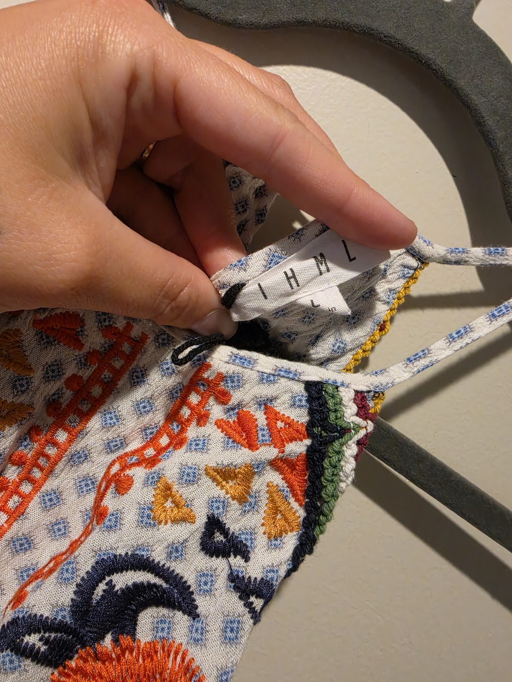 THML White and Blue Embroidered Halter Dress with Multicolor Accents - Picture 3 of 5